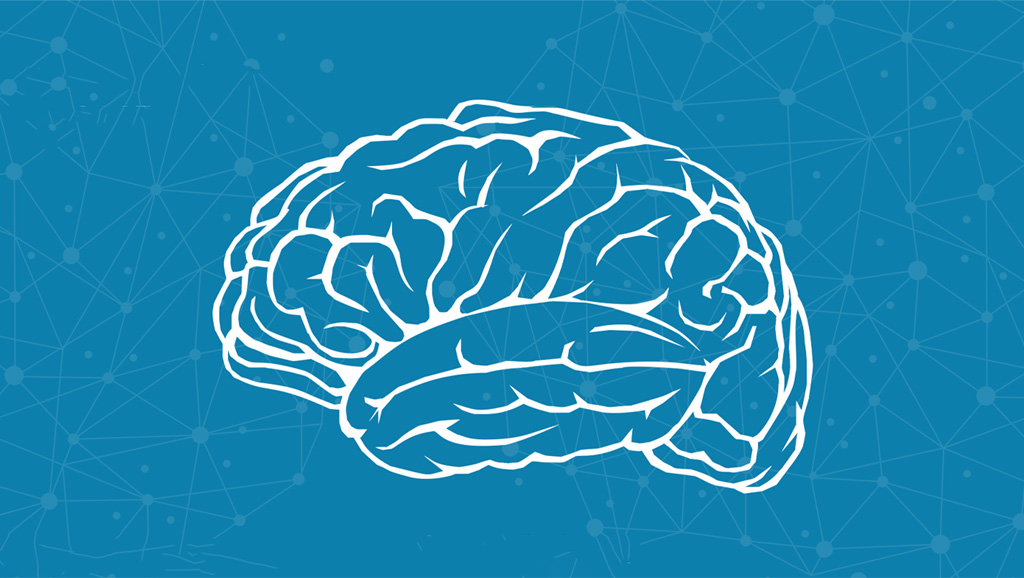 Blue background with brain illustration