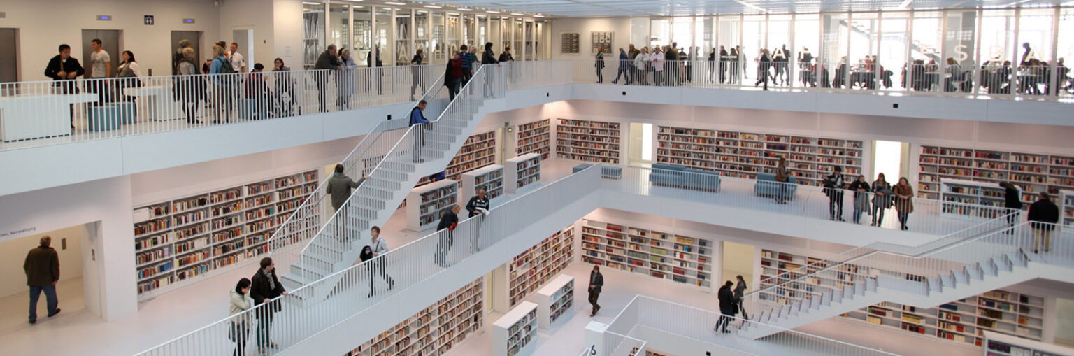 People busy in a multistory library