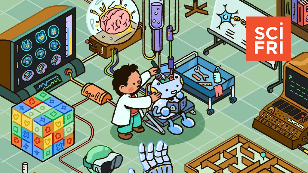 Illustration of scientist in a lab